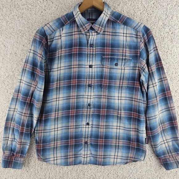 Patagonia Fjord Flannel Shirt Mens Small Blue Plaid Organic Cotton Casual 54020 - Picture 1 of 10